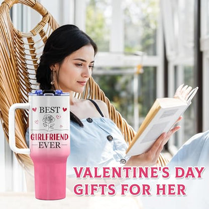 Birthday Gifts for Girlfriend, 40 Oz Tumbler with Handle - color: Girlfriend-Pink