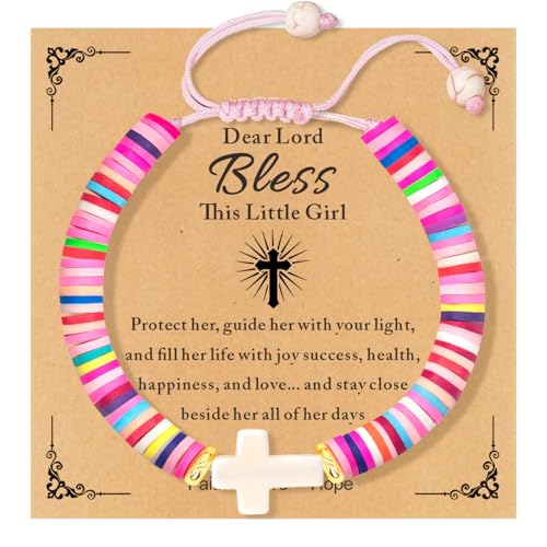Cute Cross Bracelet Teen Girl Gifts Trendy Stuff Christian Gifts for Kids/Girls/Boys/Teens/Women Jewelry Colorful Jesus Bracelets Christmas Religious Communion Baptism Confirmation Gifts - color: 1-Bless Girl