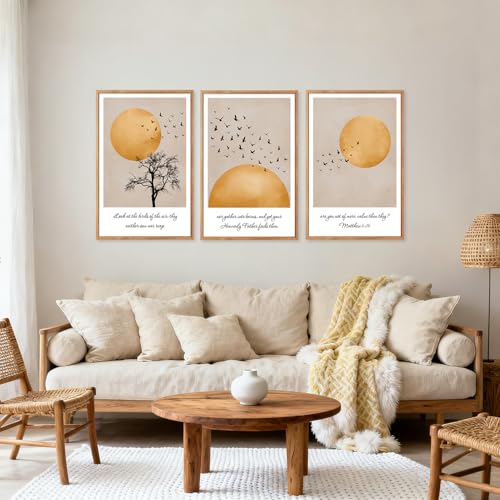 CHDITB 3Pcs Look At The Birds Matthew 6:26 Framed Wall Art 24x36 Inch - color: Matthew 6:26 Look At The Birds Of The Air, size: 24"L x 36"W
