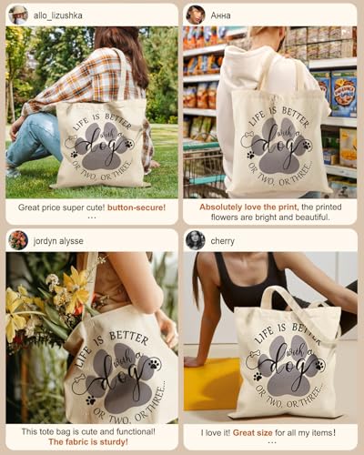 Miss Adola Canvas Tote Bag with Zipper for Women - color: Dog Paw