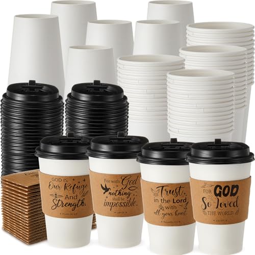 Jingmore 100 Sets 16oz Christian Coffee Cups for Church Religious Party