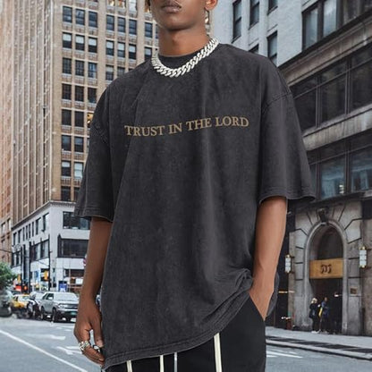 Wrenpies Mens Oversized Christian Shirts God Faith Jesus Religious Tshirts Trust in The Lord Bible Verse Tees Acid Wash Tops - color: Black, size: Small