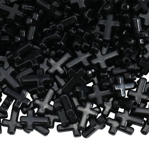 Ornaland Mini Cross Beads, Easter Crucifix for Rosary Making Bulk, 300 Pcs - color: Black