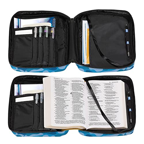 Coldinair Blue Camo Print Bible Cover for Men,Carrying Book Case Church Bag Bible Holder Protector with Handle and Zipper Pocket - color: Blue Camo