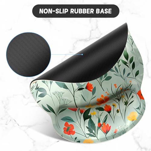 ITNRSIIET Ergonomic Mouse Pad with Wrist Support Wrist Rest Smooth Surface Non-Slip Rubber Base Comfortable Office Supplies Pain Relief, 9.8 x 9.1 inches, Beautiful Flowers - color: B02-Beautiful Flowers