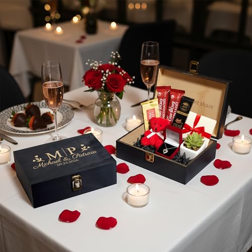 Personalized Anniversary Box, Engraved Wooden Keepsake Box for Couples - style: 6. Anniversary Designs