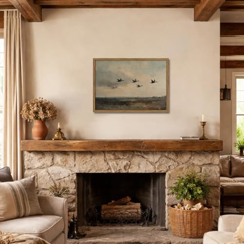 Framed Vintage Flying Duck Wall Art Rustic Mallard Duck Picture Wall Decor Nature Wilderness Landscape Painting Canvas Prints Countryside Farmhouse Home Decor for Bedroom Living Room-12×16in - color: Flying Duck, size: 16"L x 12"W