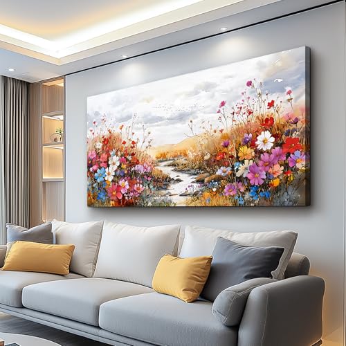 Colorful Wildflower Canvas Wall Art, Abstract Floral Plant Painting 20"x40" - color: Flower Painting, size: 40"L x 20"W