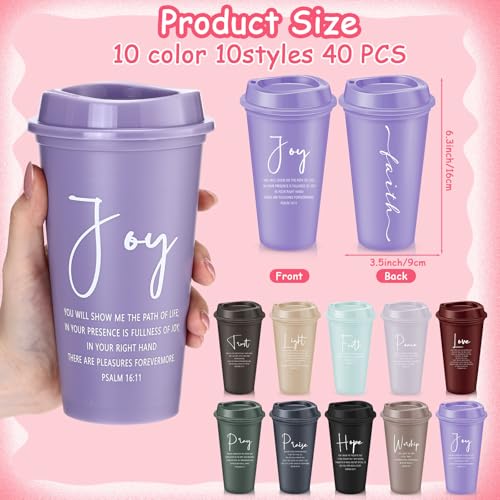 LemonRoad 40 Pcs Christian Gifts for Women Men 16 oz Christian Plastic Coffee Cups with Lids Double Sided Scripture Bible Verse Religious Tumblers Mugs for Church Appreciation Gifts(Morandi Color) - color: Morandi Color