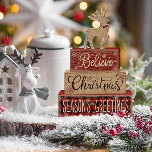 Britimes Tiered Tray Decor Set, 4 Pack, Wooden, Farmhouse Rustic Reindeer - style: Reindeer