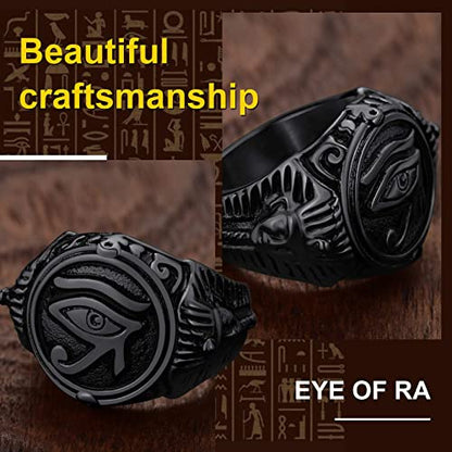 ChainsProMax Can Engrave Men Ancient Egyptian Eye of Ra Ankh Cross Ring, Size #7-#14, Stainless Steel/Gold Plated/Black (Send Gift Box) - color: Engrave-Eye of Ra-black