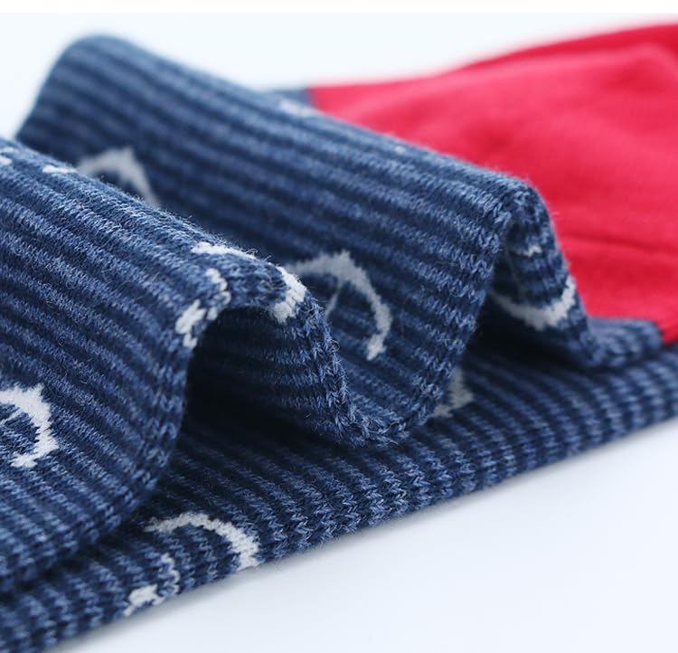 Men's Colorful Striped Dress Socks, 5-Pack Cotton, Sock Size 10-13 - color: Navy Blue Solid & Pattern Mix