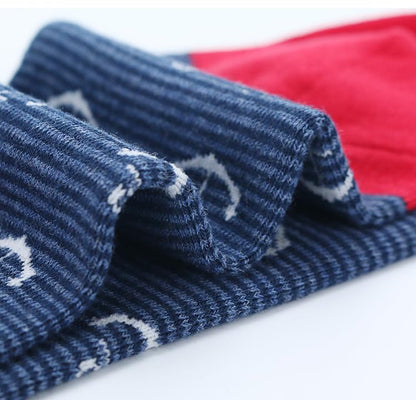 Men's Colorful Striped Dress Socks, 5-Pack Cotton, Sock Size 10-13 - color: Navy Blue Solid & Pattern Mix