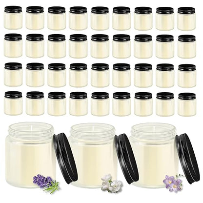 ACITHGL 36 Pcs 4oz Mini Mason Jar Candles Small Scented Candles Bulk Aromatherapy Ideal Souvenir Favors for Wedding Birthday Party (Freesia, Lavender, Jasmine, Black) - color: Black, style: Freesia, Lavender, Jasmine
