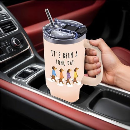 40oz Dachshunds Tumbler Gifts for Women, Water Bottle with Handle & Straw - color: Dachshund2-Khaki