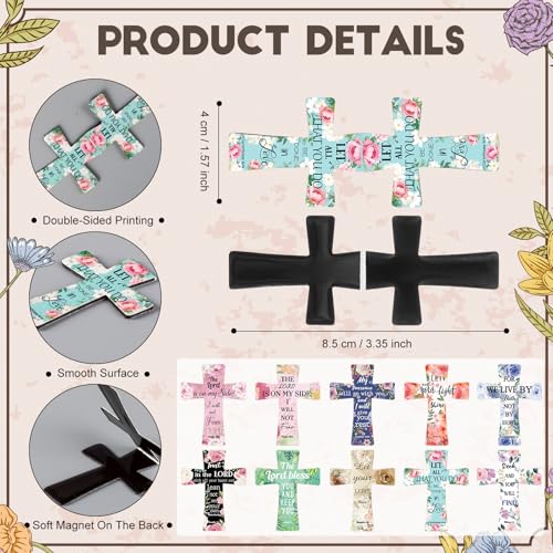Eaasty 60 Pcs Christian Magnetic Cross Bookmarks Bible Verse Floral Magnetic Bookmarks Bulk Religious Church Reading Gift for Mother's Day Women Men Teacher Book Lovers - style: Christian