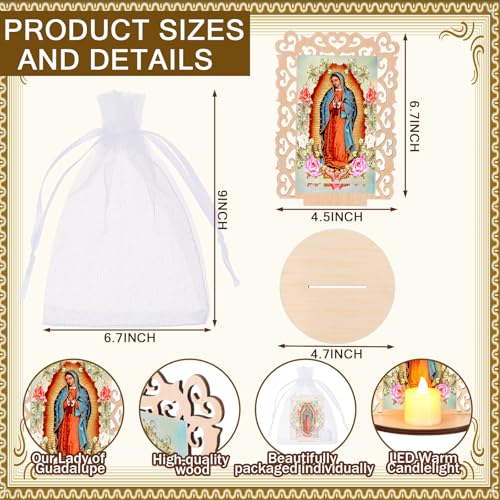 Bucherry 12 Pcs Our Lady of Guadalupe Wooden Statues with Flameless LED Tea Candle Virgen De Guadalupe Picture Frames Baptism Favors First Communion Party Favors Catholic Recuerdos De Bautizo Decor
