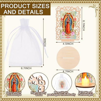 Bucherry 12 Pcs Our Lady of Guadalupe Wooden Statues with Flameless LED Tea Candle Virgen De Guadalupe Picture Frames Baptism Favors First Communion Party Favors Catholic Recuerdos De Bautizo Decor