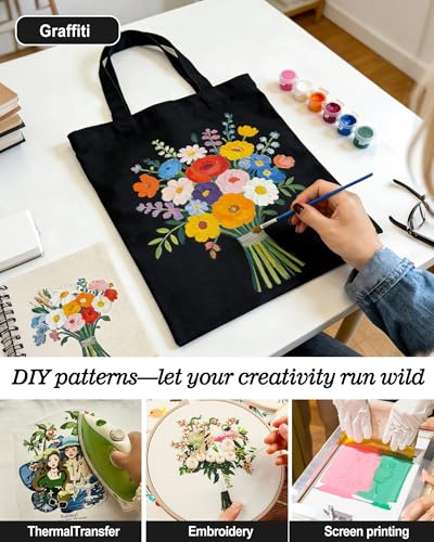 Canvas Tote Bag with Zipper, Halloween Trick or Treat Bags for Kids Bulk - color: [A2] Black