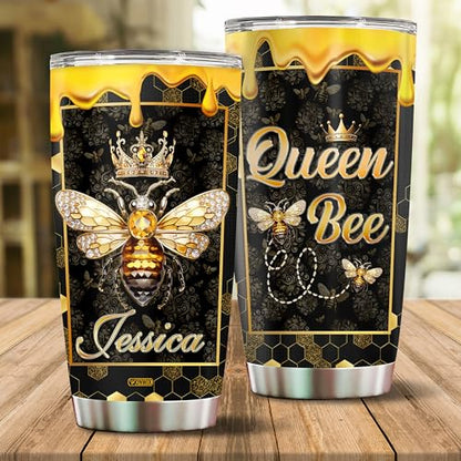 Personalized Queen Bee Tumbler Gifts for Women Jewelry Drawing Travel Cup Mug Gift for Mom Daughter Girls Sister Coffee Insulated Stainless Steel 20oz With Lid - color: BEE