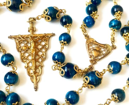 Handmade vintage copper 5 dacade rosary for women & men Natural Tiger Eye Stone Beads Necklace Perfect Catholic gifts with box