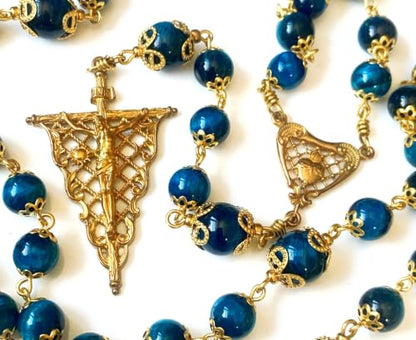 Handmade vintage copper 5 dacade rosary for women & men Natural Tiger Eye Stone Beads Necklace Perfect Catholic gifts with box