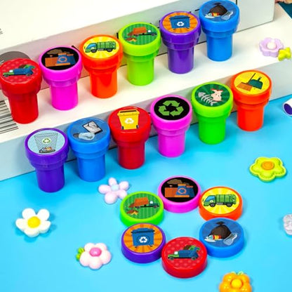 Cinrobiye 24 Pcs Garbage Truck Stampers Party Favor Set, Cute Waste Truck Stamps for Kids Birthday Party, Classroom Rewards, City Vehicle Toys, Goody Bag Fillers, Transportation Themed Party Supplies - color: Garbage Truck