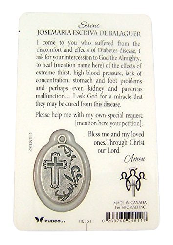 The Healing Saints Silver Toned Saint Josemaria Escriva De Balaguer Patron of Diabetes Medal with Holy Card, 1 Inch