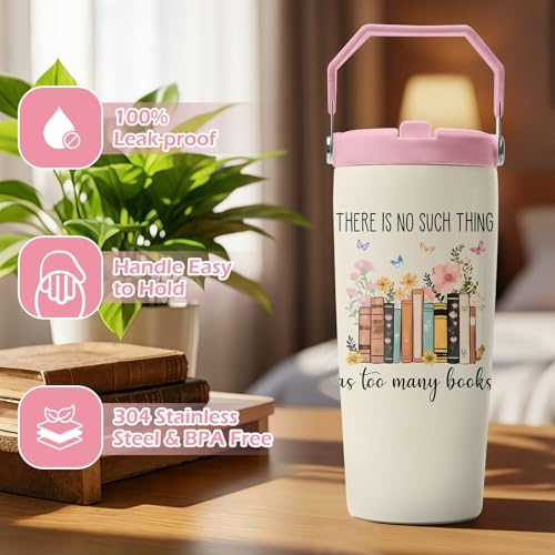 Book Lovers Gifts for Women, Read Tumbler with Handle and Flip Straw 28oz, Insulated Stainless Steel Travel Cup Mug, Birthday Gifts for Reading Lovers Readers - color: Book