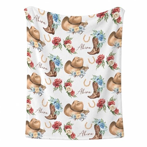 Personalized Cowgirl Throw Baby Gift Western Nursery, Cowboy Hat Boots Flower Pattern, Custom Name Toddler Kids Throw, Rustic Nursery Decor, Baby Gift Idea - color: Cowgirl Throw Baby Gift Western Nursery