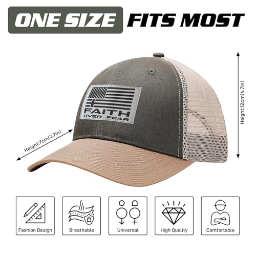 Christian Hats for Men Women, Faith Over Fear Hat - color: Gray Green