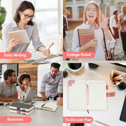 A5 Leather Journal for Women Men, Hardcover Notebook Set with Pen, Pink - color: Pink