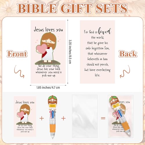Sayglossy 120 Sets Little Jesus Pens Bulk, 4-in-1 Christian Pens with Cards - style: Blessed Jesus
