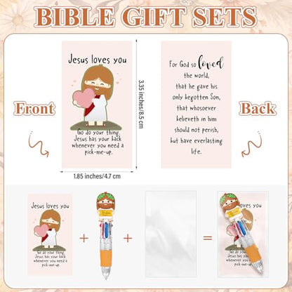 Sayglossy 120 Sets Little Jesus Pens Bulk, 4-in-1 Christian Pens with Cards - style: Blessed Jesus
