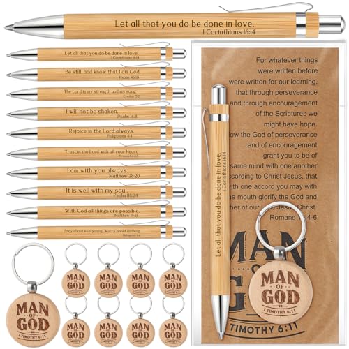 Christian Gift for Father's Day Bulk Man of God Keychain Scripture Bamboo Pen Card Religious Gift for Men Church Appreciation - style: Circular