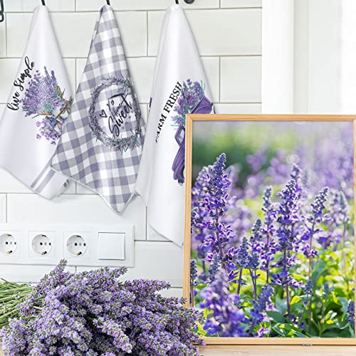 Boyiee 6 Set Lavender Kitchen Towels Purple Floral Dishcloth - color: Lavender
