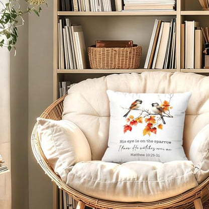 Fall Christian Chickadee Bird Throw Pillow Covers 18x18 - color: Sparrow