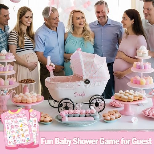 Baby Shower Bingo Cards - 24 Guests Pink Newborn Baby Bingo for Shower Party Supplies - color: Baby Girls