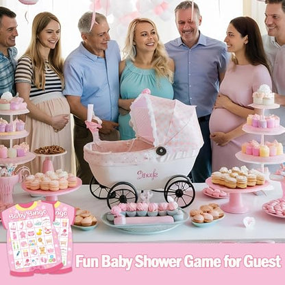 Baby Shower Bingo Cards - 24 Guests Pink Newborn Baby Bingo for Shower Party Supplies - color: Baby Girls