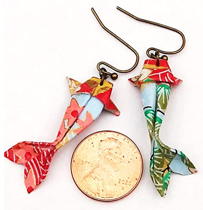 Paper Origami Koi Fish Earrings, 6 Color Patterns - color: Red Pink Blue