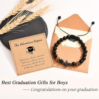 Leyung Cross Bracelet Gifts for Boys, Easter Basket Stuffers Baptism Gifts - color: Graduation B