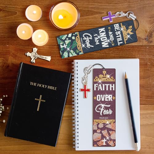 8 Pieces Christian Bible Verse Diamond Art Bookmarks 5d Christian Beaded Bookmark Acrylic Tassel Bookmark for DIY Making Beginners Adults Arts Craft Supplies (Bible) - color: Bible