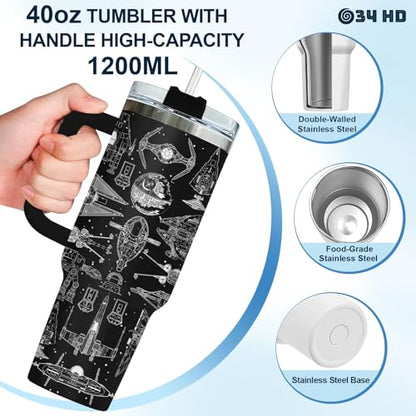 34HD Galaxy Spaceship Sci 40 oz Tumbler with Handle, Sci Fi Fan Gift - color: Blackstar40