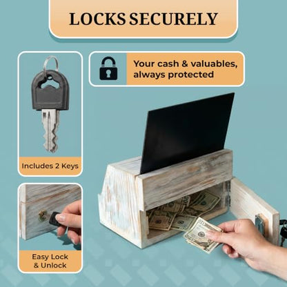 Tip Jar with Lock and Key – Wooden Cash Box for Bar, Cafe and Food Truck
