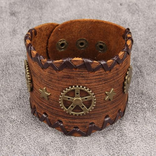 GelConnie Punk Leather Cuff Bracelet Adjustable Straps Wrap Bracelets Arm Armor Cuff Gothic Leather Wristbands for Men, Women - color: MLPB108-Brown