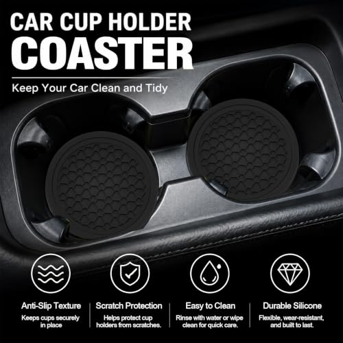 4PCS Car Cup Holder Coasters - 2.75 Inch Non-Slip Insert Water Bottle Holder Pads, Dustproof Automotive Interior Accessories Mat, Universal for Vehicles, Trucks, RVs (Black) - color: Black