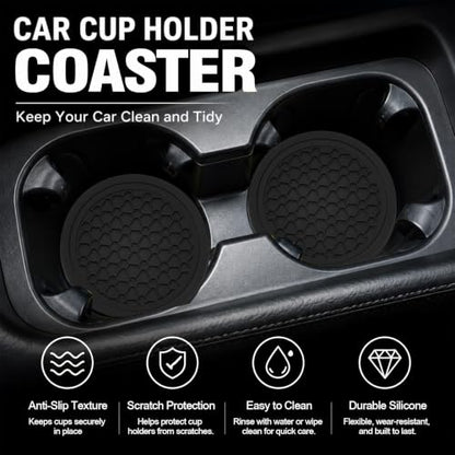 4PCS Car Cup Holder Coasters - 2.75 Inch Non-Slip Insert Water Bottle Holder Pads, Dustproof Automotive Interior Accessories Mat, Universal for Vehicles, Trucks, RVs (Black) - color: Black