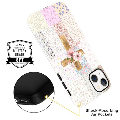 for iPhone 13/iPhone 14 6.1'' Pink Flower Cross Christian Phone Case - color: Pink Flower Cross, size: iPhone 13/iPhone 14
