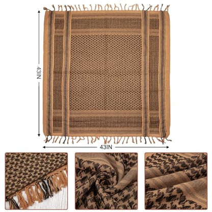 Aonal Military Shemagh Tactical Desert Scarf, Keffiyeh Scarf for Men - color: X-brown & Black (2 Pcs)