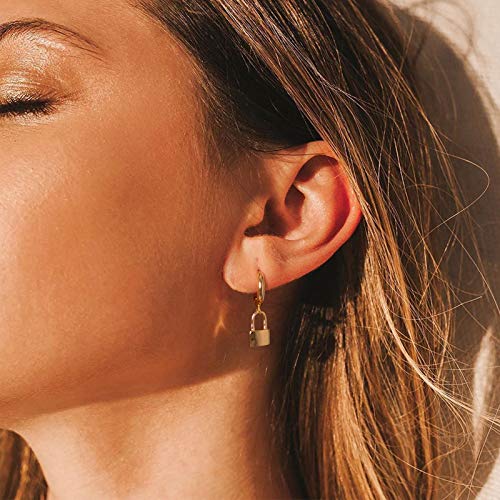 LOYATA Gold Huggie Hoop Earrings for Women Dangle Hoop Drop 14K Gold Plated Dainty Small Minimalist Cubic Zirconia Jewelry Gift… - style: Gold Lock